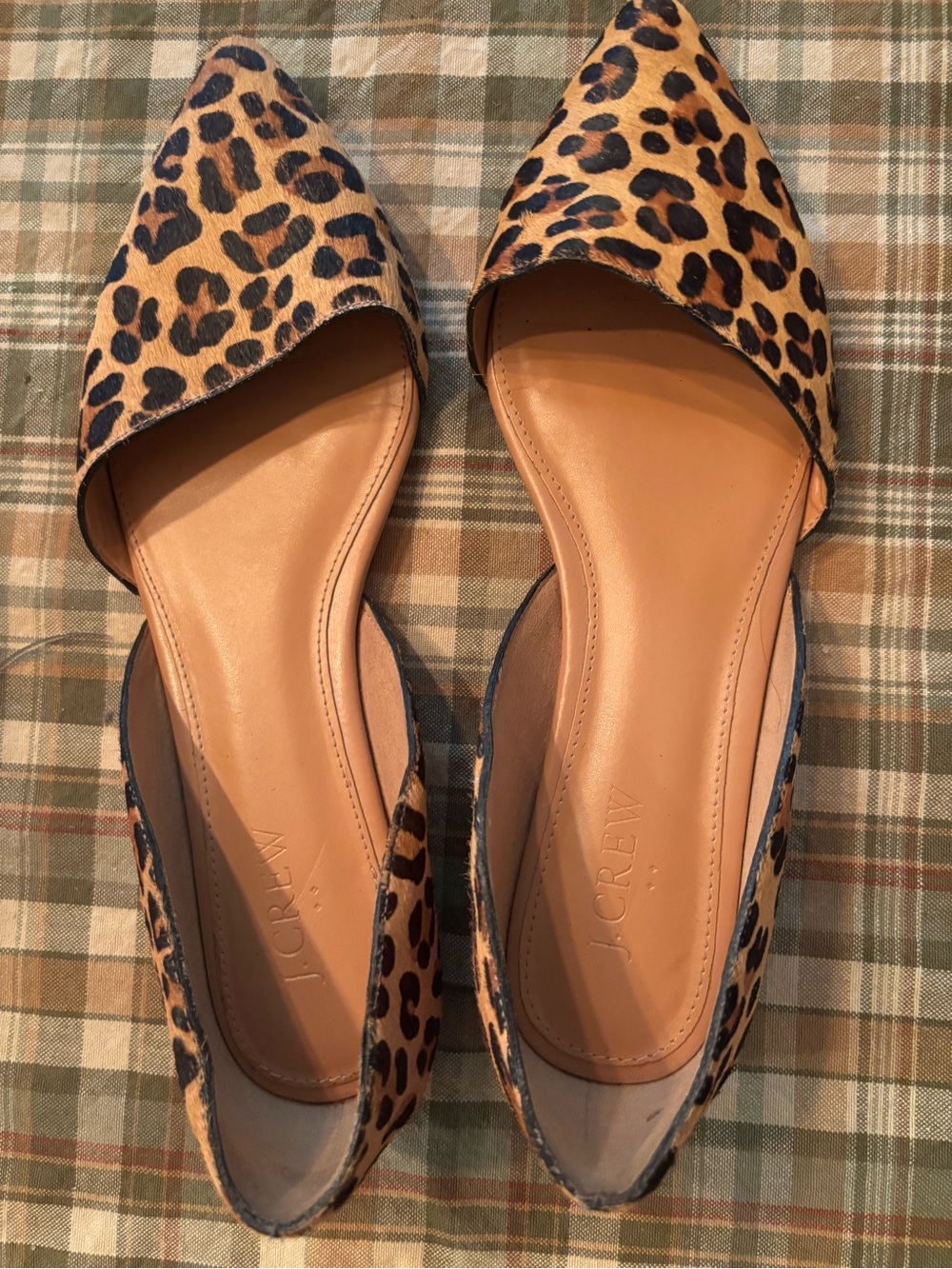 J. Crew Leopard Print Pointed D'Orsay Flats - Tan/Black